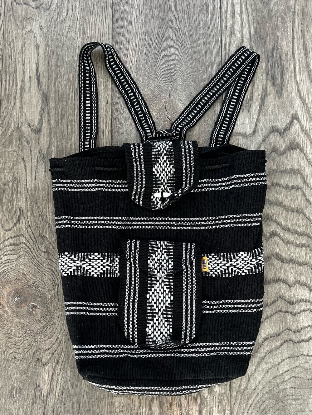 PINZON Woven Aztec Mexican Blanket Hippie Boho Rasta Backpack Bag Black & White